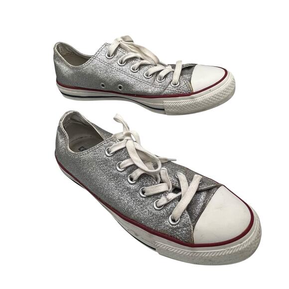 Converse All Stars Silver Glitter Low Top Sneakers Shoes Mens 6 Womens 8 Skater - Picture 2 of 6